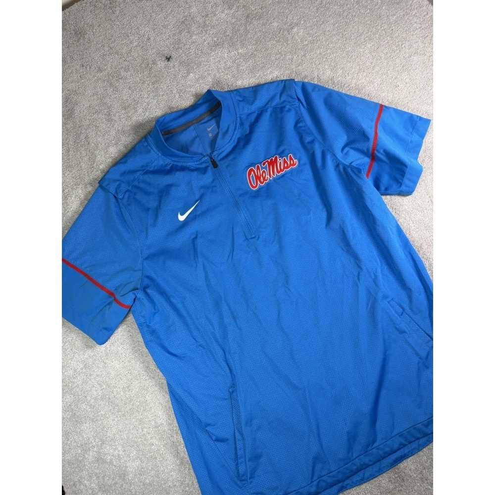 Nike Mens XL 1/2 Zip Coaches Pullover Ole Miss Rebels NCAA Blue Short Hot Jacket